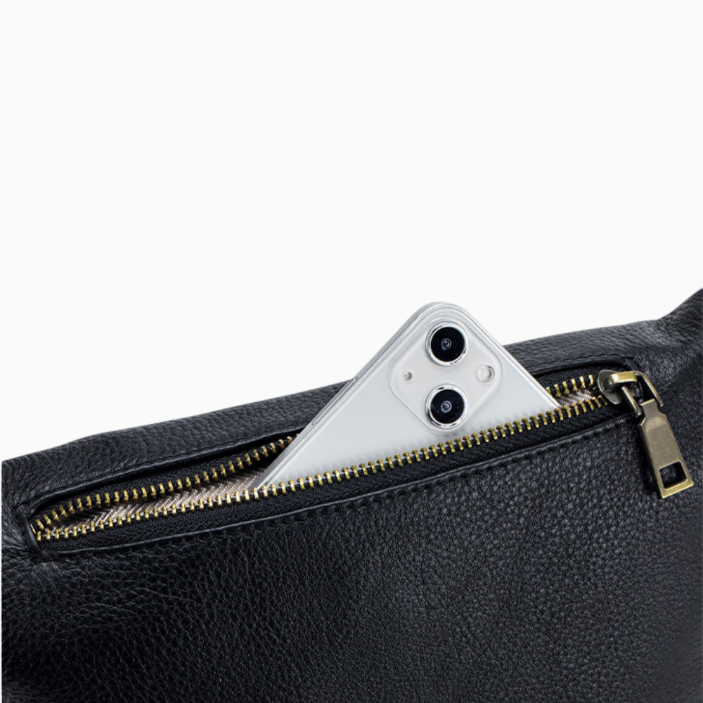 Sac banane en cuir pour femme modèle Perle de la marque Élégance Cuir, fermeture arrière