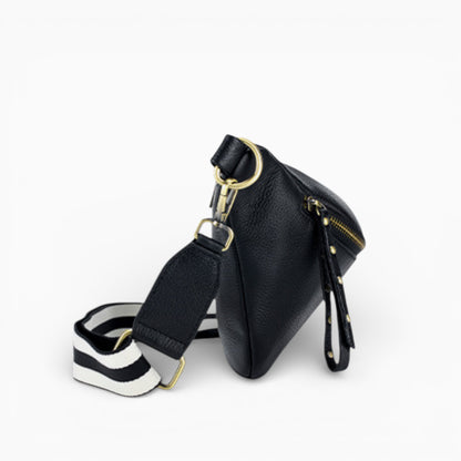 Sac banane moderne en cuir pour femme, modèle Perle d'Élégance Cuir, noir vue de profil