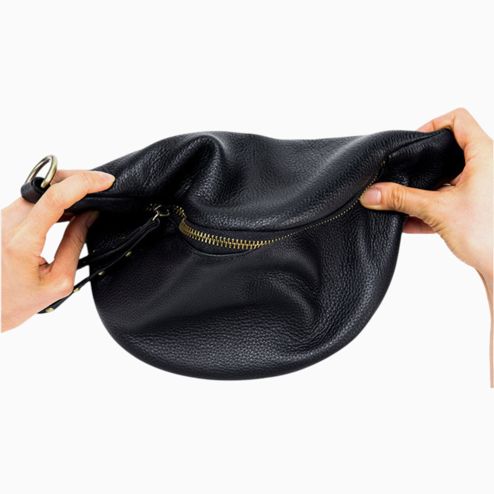 Sac banane moderne en cuir pour femme, modèle Perle de Élégance Cuir, noir