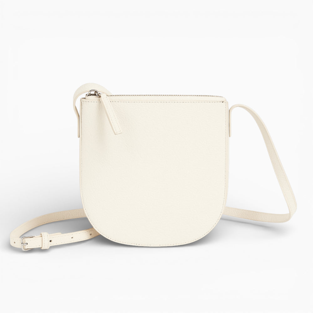 Sac bandoulière en cuir blanc cassé femme modèle Victoria, format vertical compact, vue de face