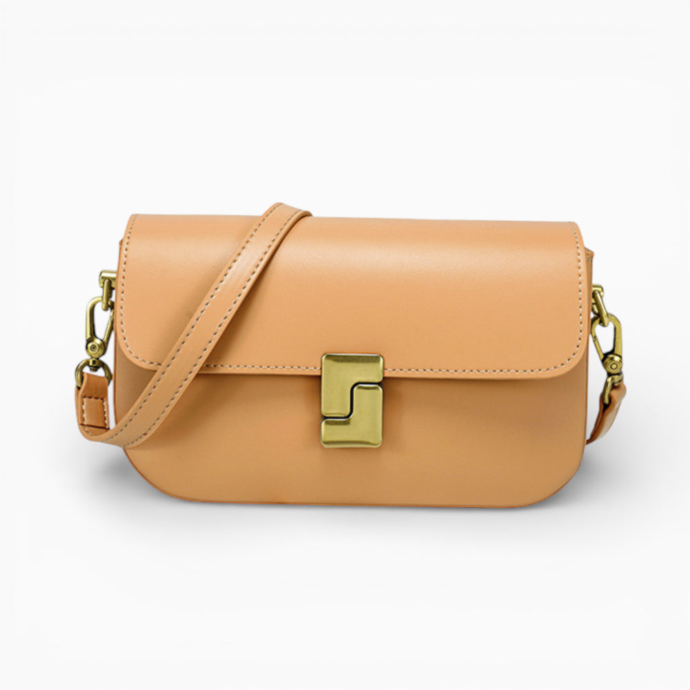 Sac bandoulière en cuir caramel pour femme modèle Camille de la marque Élégance Cuir, avec une finition élégante et moderne.