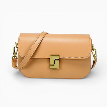 Sac bandoulière en cuir caramel pour femme modèle Camille de la marque Élégance Cuir, avec une finition élégante et moderne.