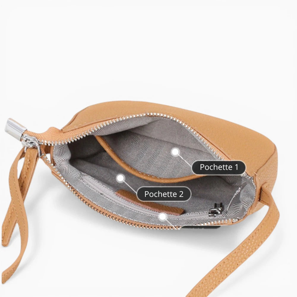 Sac bandoulière en cuir Élégance Cuir, modèle Victoria, format vertical compact, vue intérieur