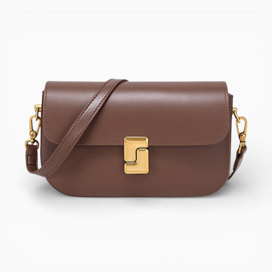 Sac bandoulière en cuir marron pour femme modèle Camille de la marque Élégance Cuir, avec une finition élégante et contemporaine.