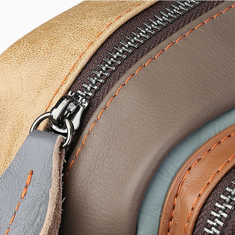 Sac bandoulière en cuir multicolore tressé pour femme, modèle Voyageuse 70s de la marque Élégance Cuir vue détails 2