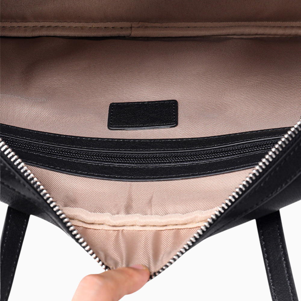 Sac bandoulière en cuir pour femme modèle Zoé, style rectangulaire, vue intérieur.