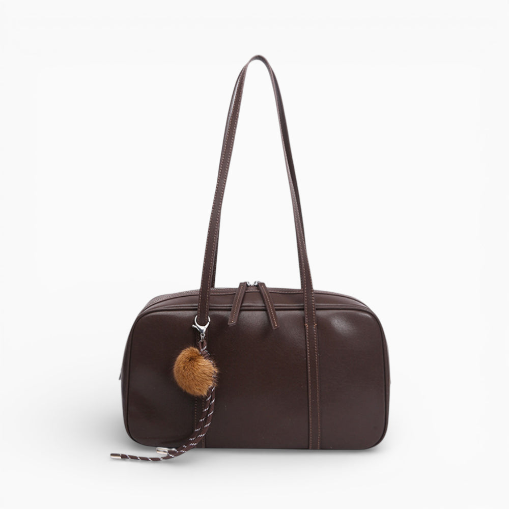 Sac bandoulière marron foncé en cuir pour femme, modèle rectangulaire Zoé de la marque Élégance Cuir, avec une finition élégante et contemporaine. Vue de face