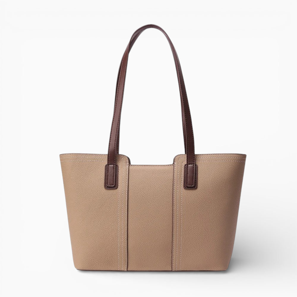 Sac cabas en cuir beige pour femme, modèle horizontal Monaco, vue de face avec poignées élégantes.