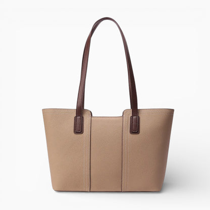 Sac cabas en cuir beige pour femme, modèle horizontal Monaco, vue de face avec poignées élégantes.