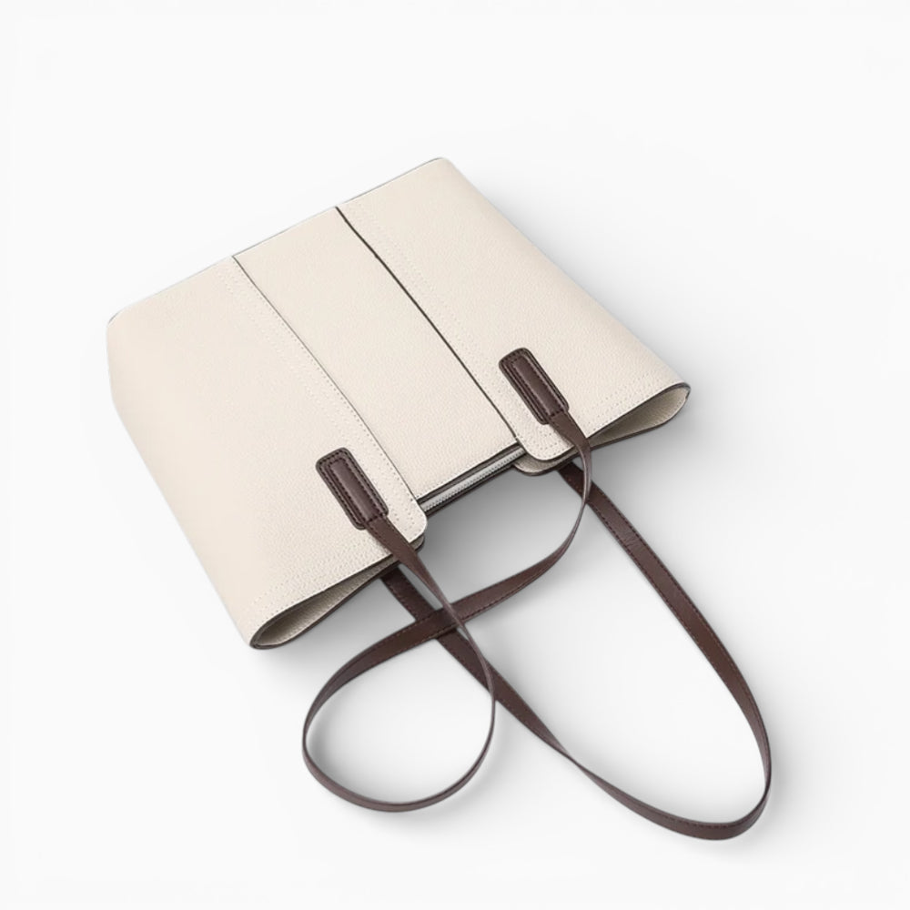 Sac cabas en cuir blanc pour femme, modèle horizontal Monaco d'Élégance Cuir, vu en angle.