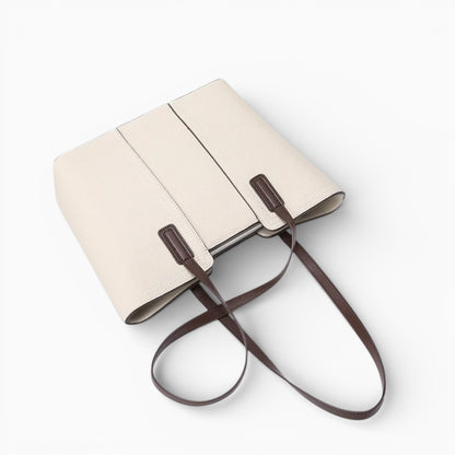 Sac cabas en cuir blanc pour femme, modèle horizontal Monaco d'Élégance Cuir, vu en angle.