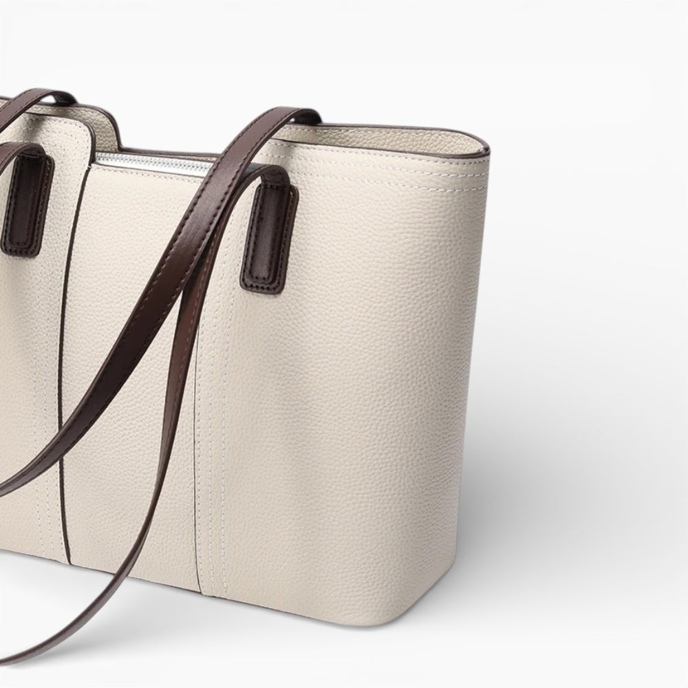 Sac cabas en cuir blanc pour femme, modèle horizontal Monaco, angle 2, de la marque Élégance Cuir.