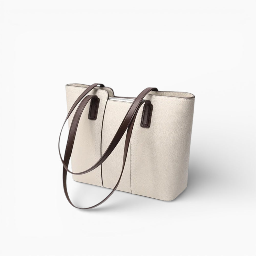 Sac cabas horizontal en cuir blanc pour femme modèle Monaco de la marque Élégance Cuir, vue de côté.