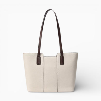 Sac cabas en cuir blanc cassé pour femme, modèle horizontal Monaco de la marque Élégance Cuir, vue de face.