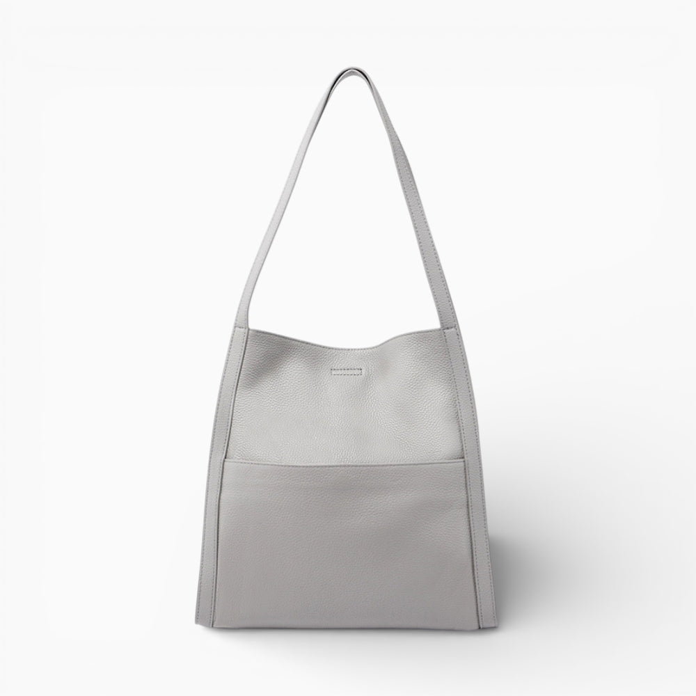 Sac cabas en cuir souple gris pour femme modèle Lyon d'Élégance Cuir, vue de face.
