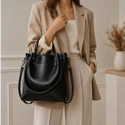 Sac cabas noir en cuir 