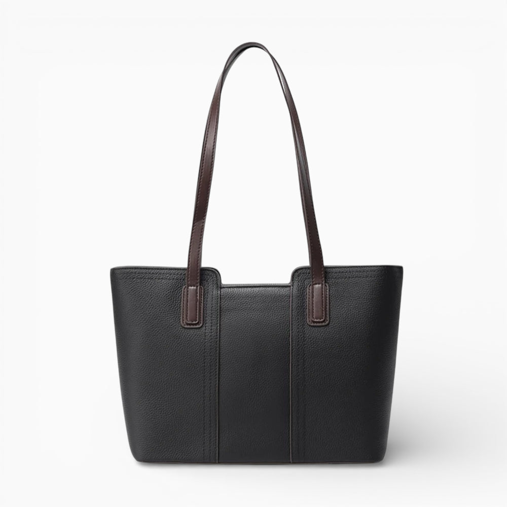 Sac cabas en cuir noir pour femme, modèle horizontal Monaco, vue de face montrant la texture et le design élégant.