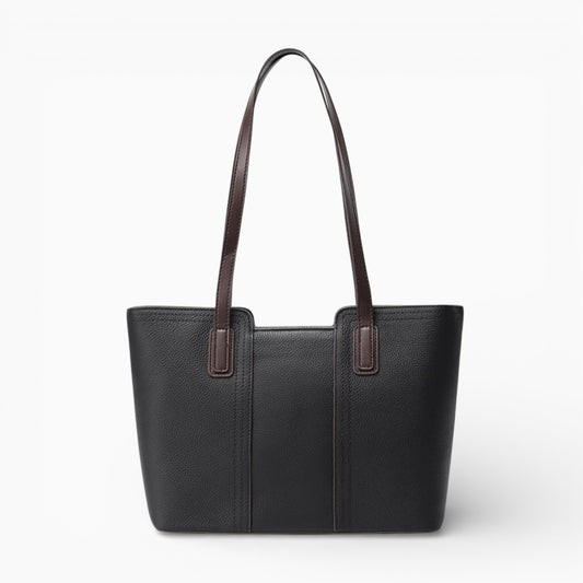 Sac cabas en cuir noir pour femme, modèle horizontal Monaco, vue de face montrant la texture et le design élégant.