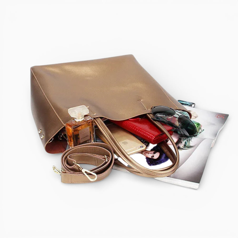 Sac cabas en cuir pour femme avec compartiment zippé, modèle Paris de la marque Élégance Cuir, en vue de face.