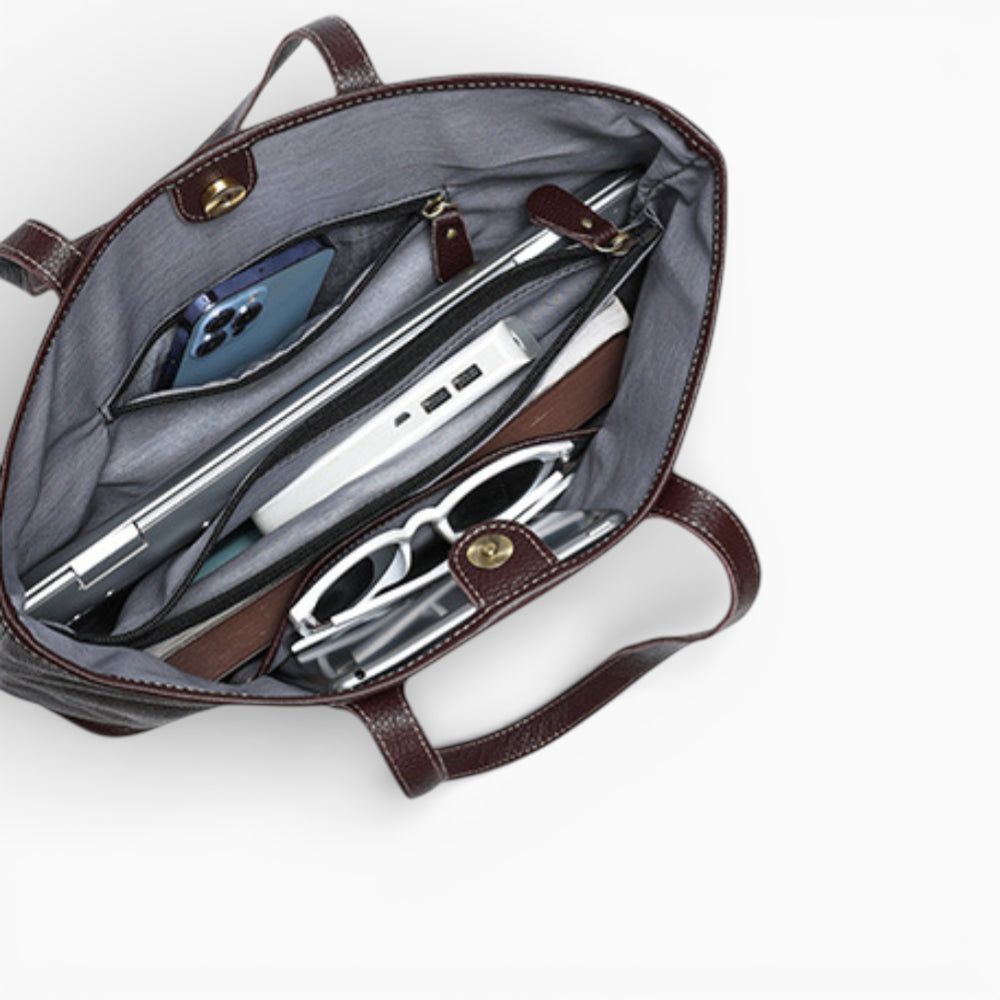 Sac cabas en cuir pour femme Élégance Cuir, modèle Lille, avec un design chic et des poignées élégantes en cuir.