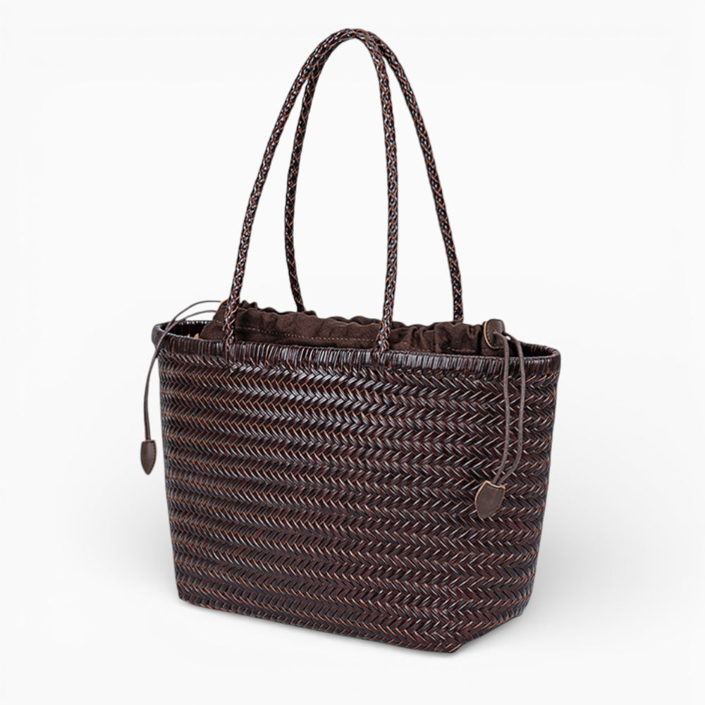 Sac cabas structuré en cuir noir pour femme, modèle Nice de la marque Élégance Cuir, avec poignées élégantes.