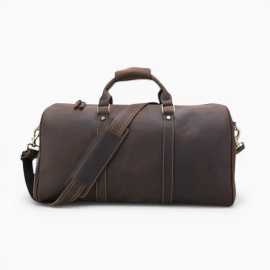 Sac de voyage en cuir pour homme, modèle Monaco, de la marque Élégance Cuir, marron foncé vue de face