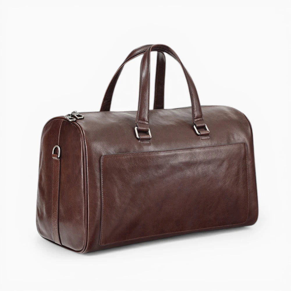 Sac de voyage en cuir pour homme modèle Tour Eiffel d'Élégance Cuir, marron foncé vue de coté