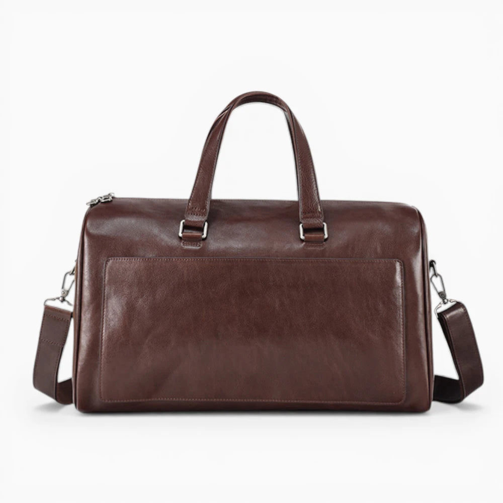 Sac de voyage en cuir pour homme, modèle Tour Eiffel d'Élégance Cuir, marron foncé vue de face