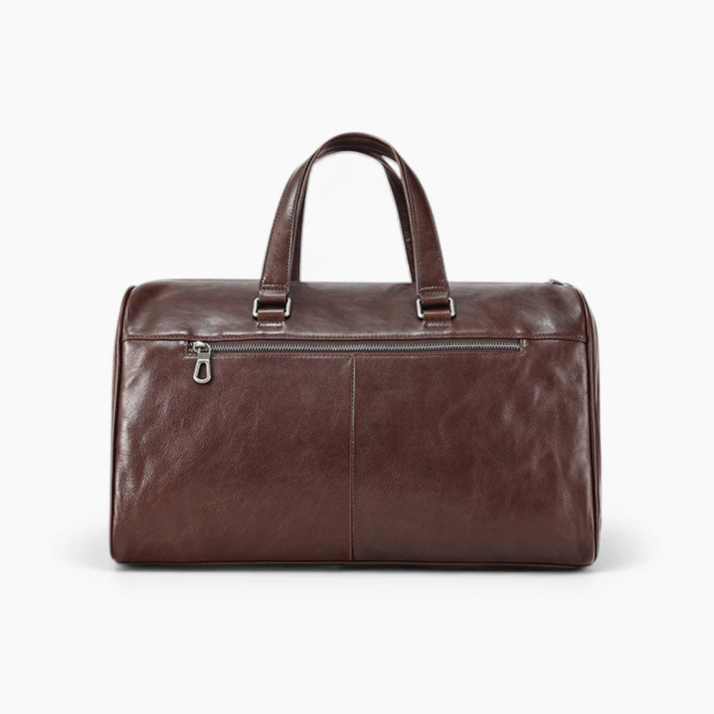 Sac de voyage en cuir pour homme modèle Tour Eiffel de la marque Élégance Cuir, marron foncé vue de dos