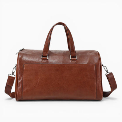Sac de voyage en cuir pour homme modèle Tour Eiffel de la marque Élégance Cuir, marron vue de face