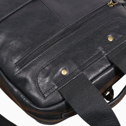 Sac à dos classique en cuir noir pour homme, modèle L'Honneur de la marque Élégance Cuir, noir zoom détails