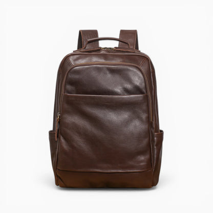 Sac à dos classique en cuir pour homme, modèle Élégance Cuir L'Honneur, marron foncé vue de face