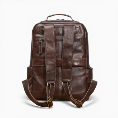 Sac à dos classique professionnel en cuir pour homme de la marque Élégance Cuir, marron foncé vue de dos