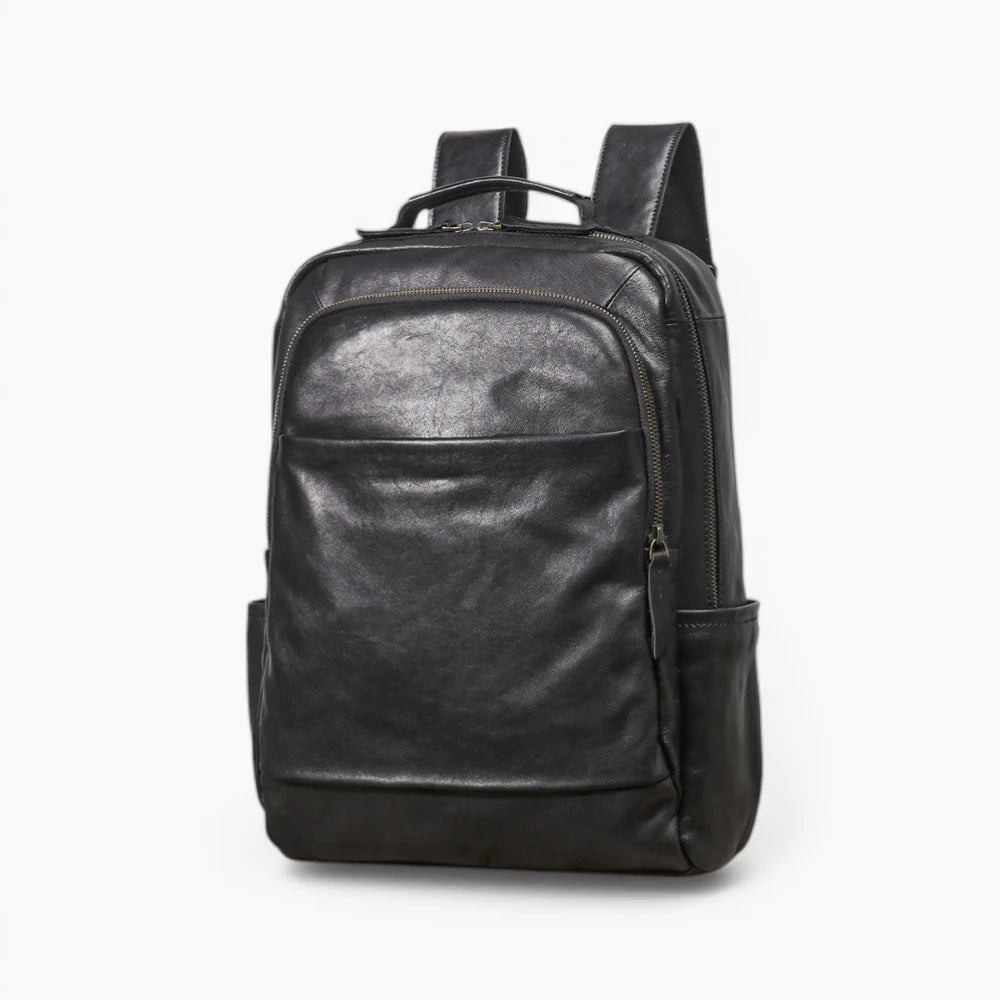 Sac à dos classique professionnel pour homme L'Honneur par Élégance Cuir, couleur marron foncé, vue de coté