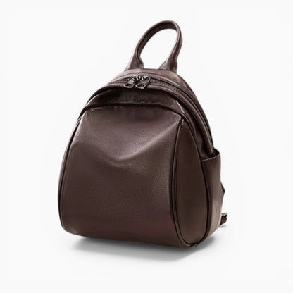 Sac à dos compact en cuir pour femme avec double fermeture éclair, modèle Douceur de Élégance Cuir, marron foncé vue de coté