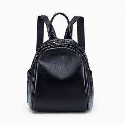 Sac à dos compact en cuir pour femme avec double fermeture éclair, modèle Douceur par Élégance Cuir, noir vue de face