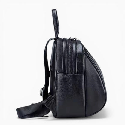 Sac à dos compact en cuir pour femme avec double fermeture éclair, modèle Douceur par Élégance Cuir, noir vue de profil