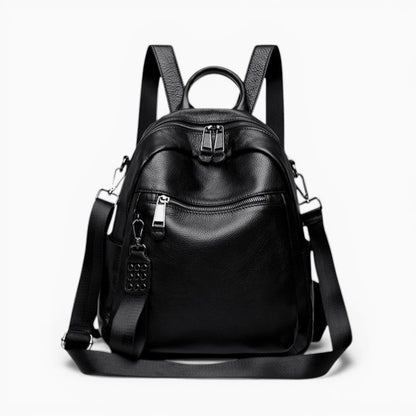 Sac à dos compact en cuir pour femme avec double fermeture éclair, modèle Nora de Élégance Cuir, présentant un design élégant et une taille pratique.