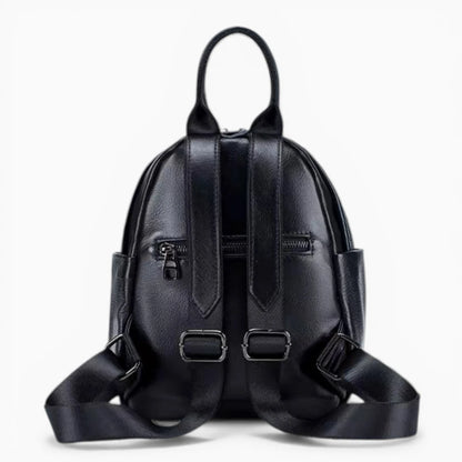 Sac à dos compact en cuir pour femme avec double fermeture éclair, signé Élégance Cuir, noir vue arrière