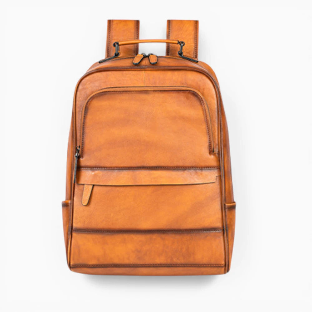 Sac à dos en cuir homme Élégance Cuir modèle Titan, caramel vue de face