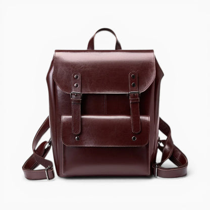 Sac à dos en cuir Élégance Cuir pour femme, modèle La Conférence, vue de face marron foncé