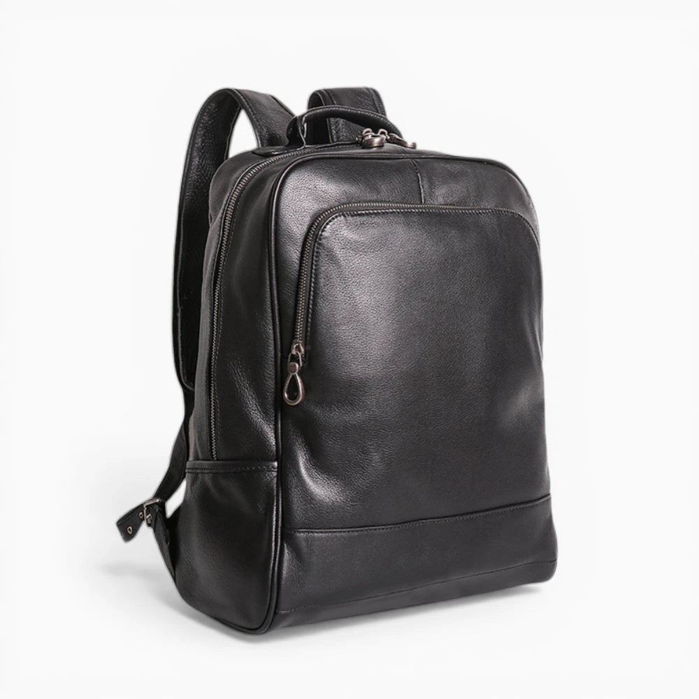 Sac à dos en cuir noir pour homme, modèle professionnel moderne Le Boss de la marque Élégance Cuir, vue de coté