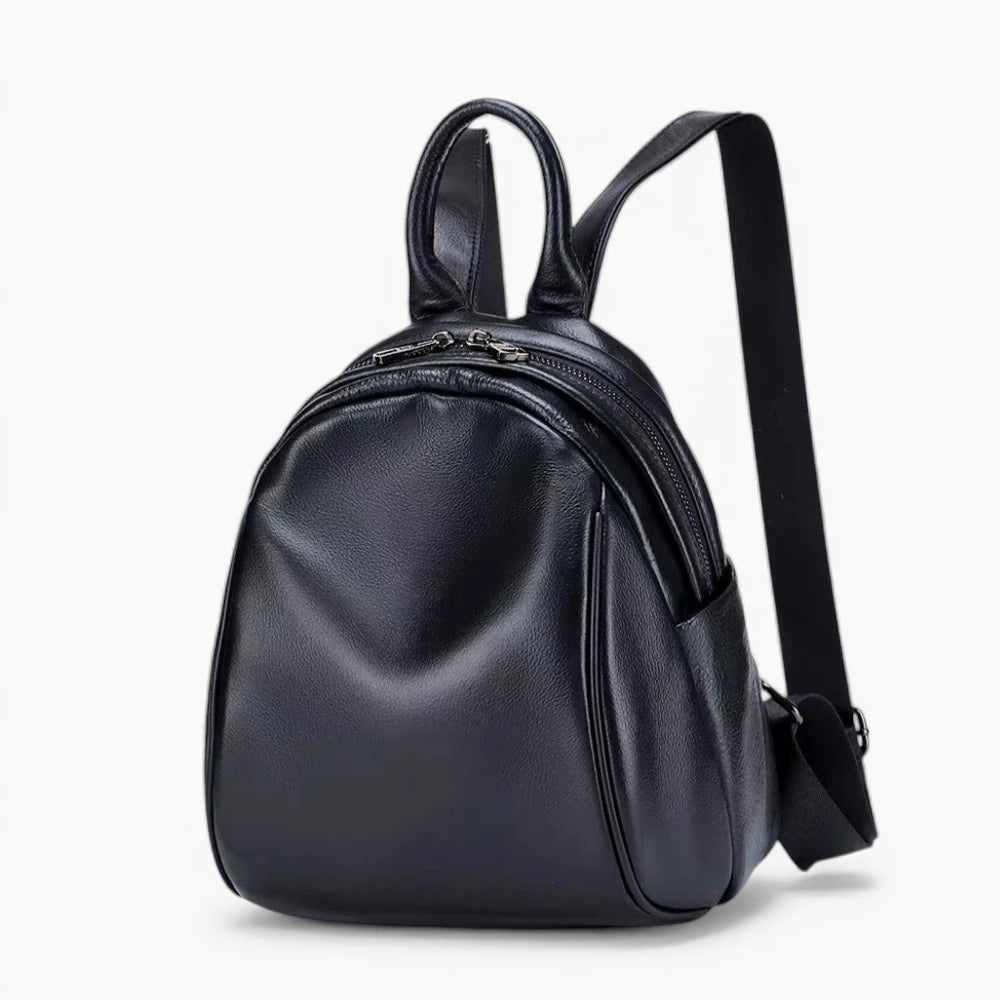 Sac à dos en cuir pour femme compact, modèle Douceur, avec double zip, couleur noir