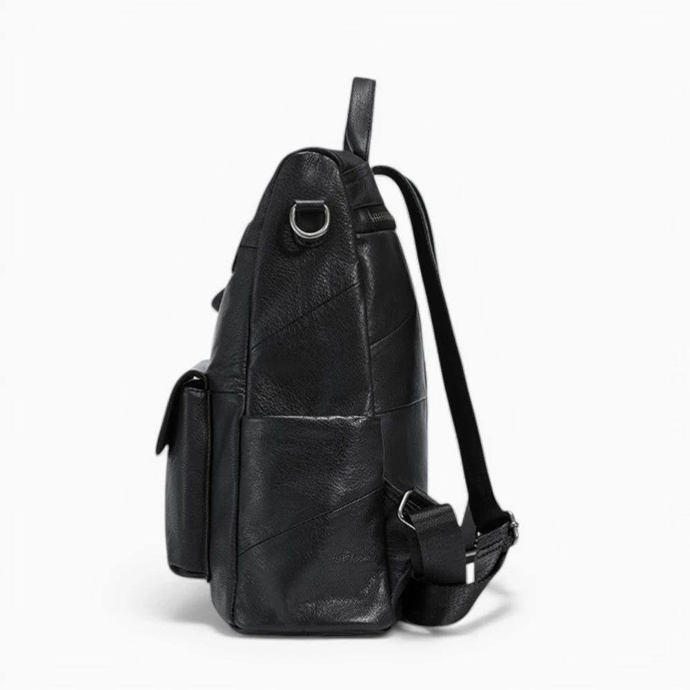 Sac à dos en cuir pour femme Élégance Cuir modèle Aurore, avec plusieurs poches et un design élégant, noir vue de profil