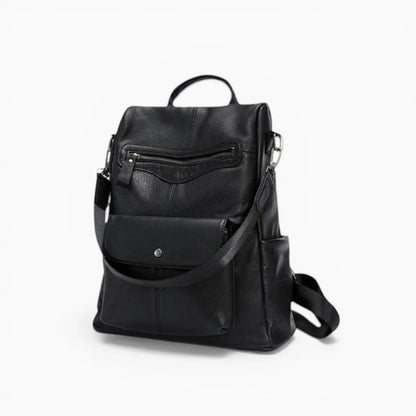 Sac à dos en cuir pour femme Élégance Cuir modèle Aurore, avec plusieurs poches, noir vue de coté