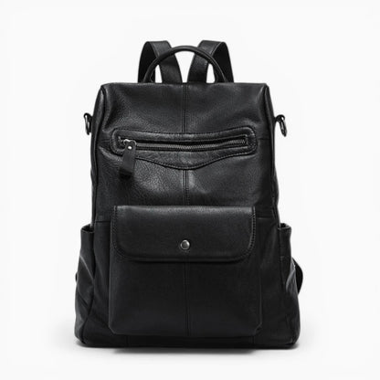 Sac à dos en cuir pour femme Élégance Cuir modèle Aurore, avec plusieurs poches, noir vue de face
