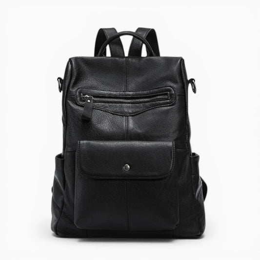 Sac à dos en cuir pour femme Élégance Cuir modèle Aurore, avec plusieurs poches, noir vue de face