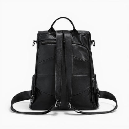 Sac à dos en cuir pour femme Élégance Cuir modèle Aurore, avec poches multiples et finition élégante, noir vue de dos