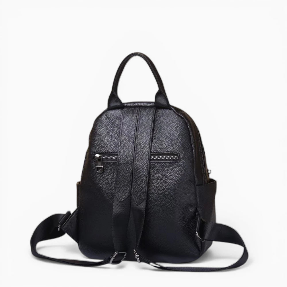 Sac à dos en cuir pour femme Élégance Cuir, modèle Chantilly, avec poche zippée avant, noir vue arrière