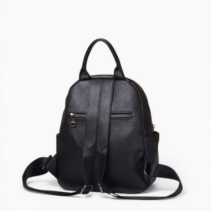 Sac à dos en cuir pour femme Élégance Cuir, modèle Chantilly, avec poche zippée avant, noir vue arrière